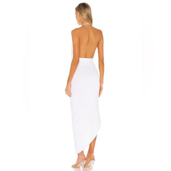 REVOLVE Superdown Mia Drape Slit Dress in White Stretch Asymmetric Design Small - Picture 3 of 8